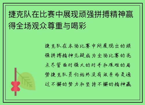 捷克队在比赛中展现顽强拼搏精神赢得全场观众尊重与喝彩
